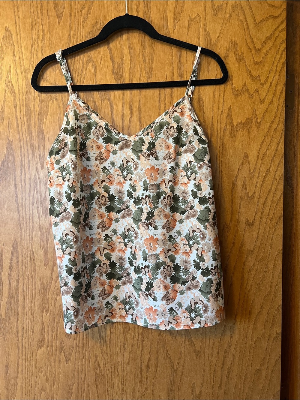 Floral V-Neck Spaghetti Strap Tank Top - Green & Peach